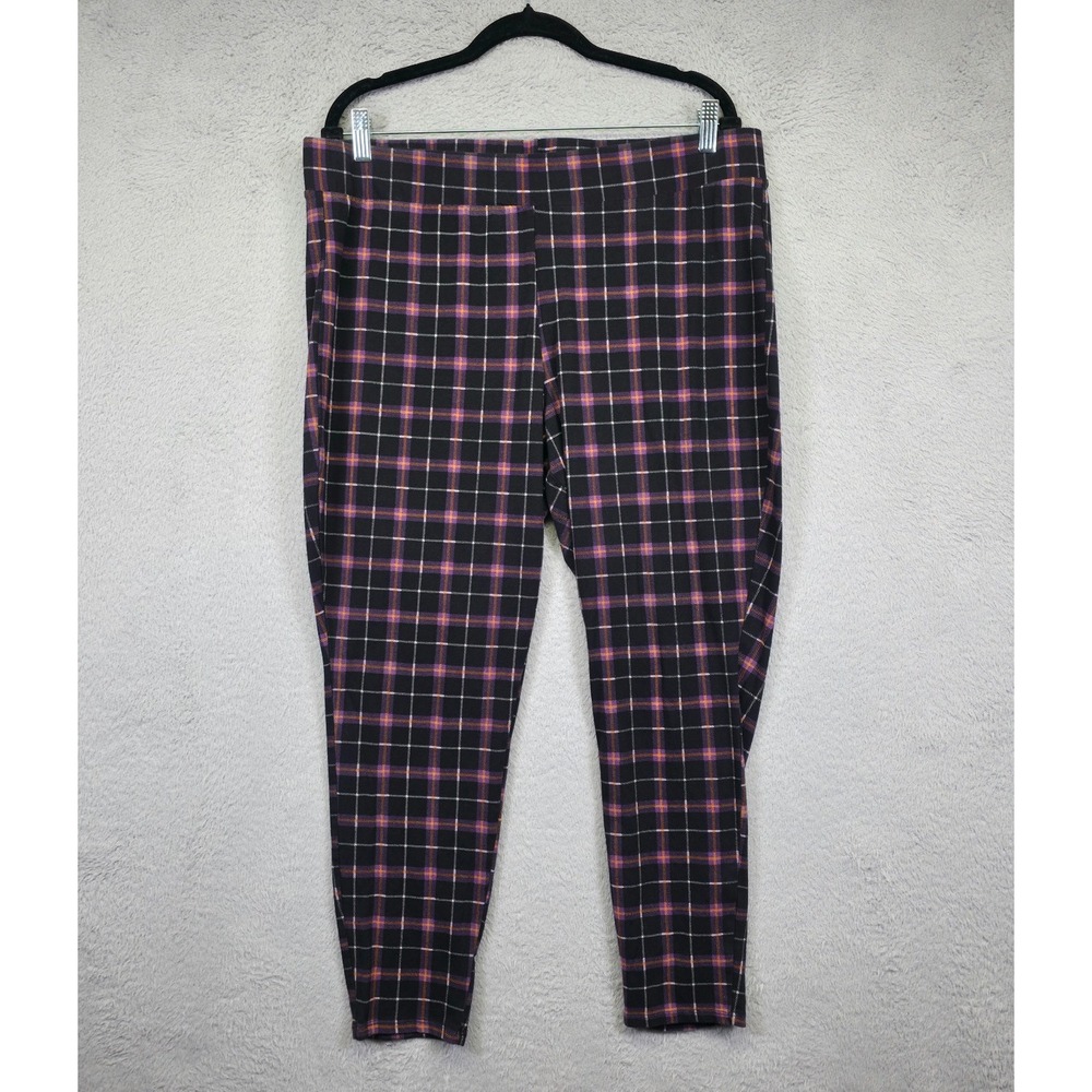 Torrid Leggings Womens 3XL Black‎ Purple Skinny High Rise Plaid Stretch Shaping